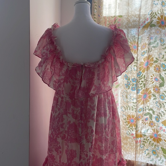 LoveShackFancy Alexia Floral Print High-Low Ruffle Dress - Picture 2 of 3